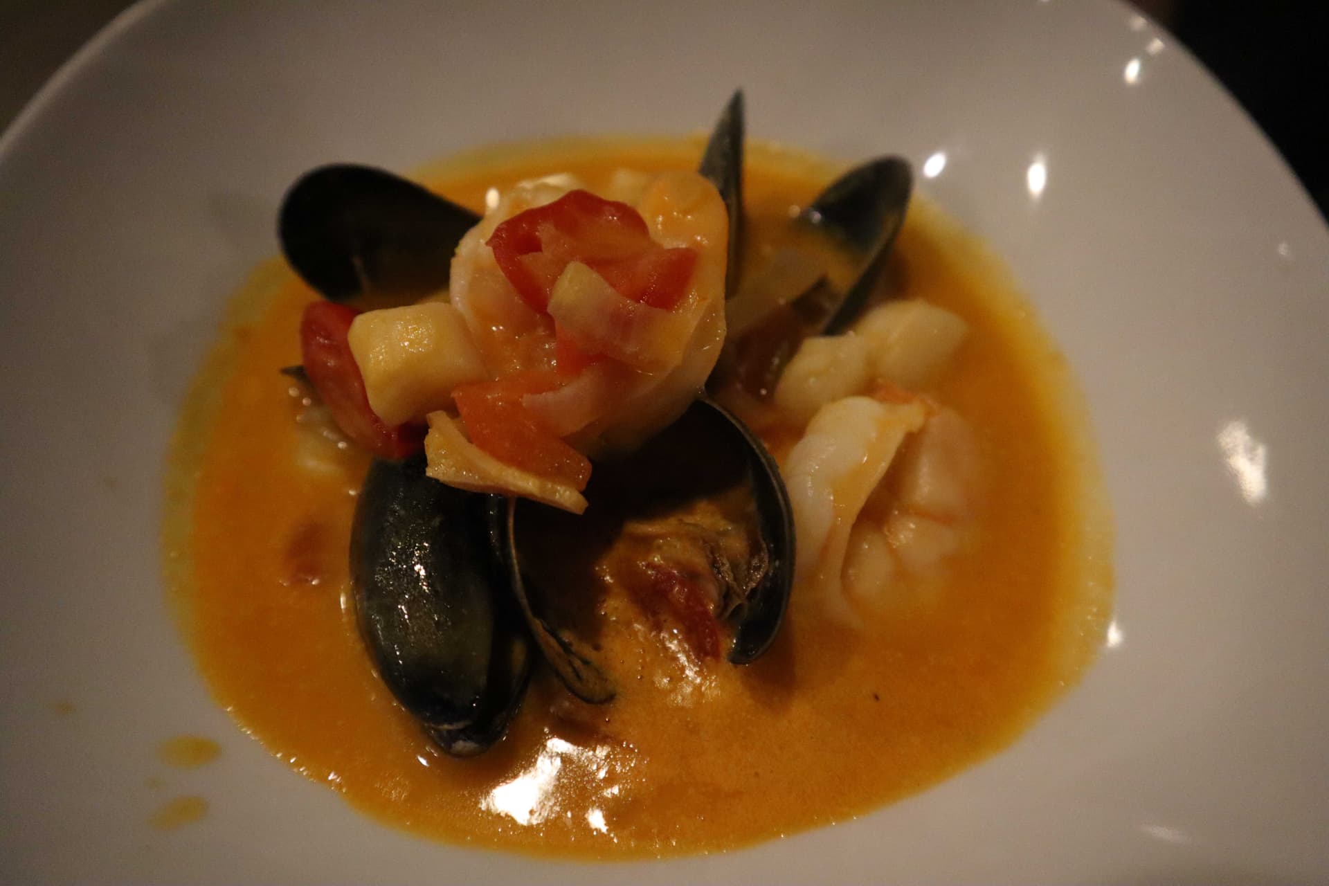 Lobster bisque with shrimp and mussels